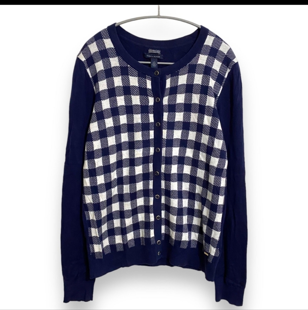 Tommy Hilfiger Gingham 100% Pima Cotton Cardigan